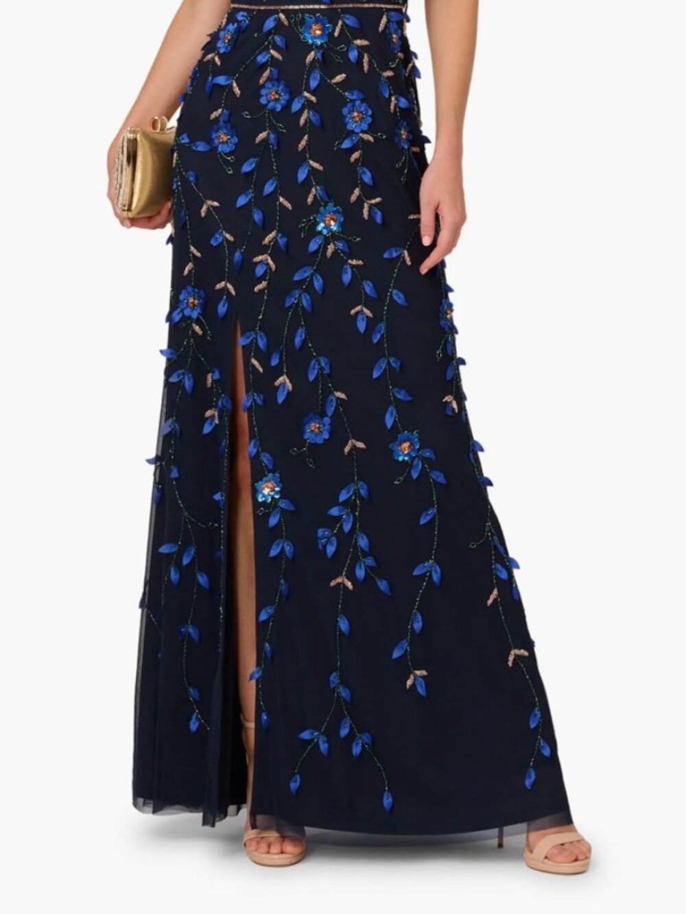 NWT Adriana Papell 3D Floral Beaded One-Shoulder A-line Gown. Size 4 - Picture 3 of 16